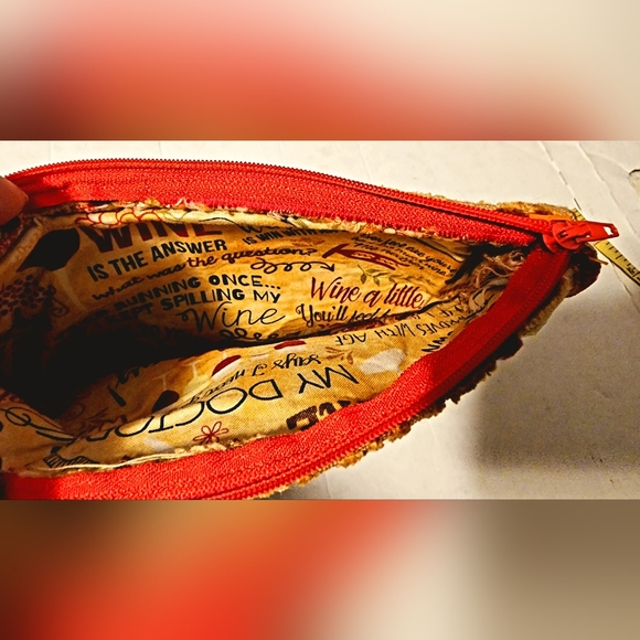 Textured warm Color tiger print and velvet striped wristlet with wine interior - Picture 5 of 5